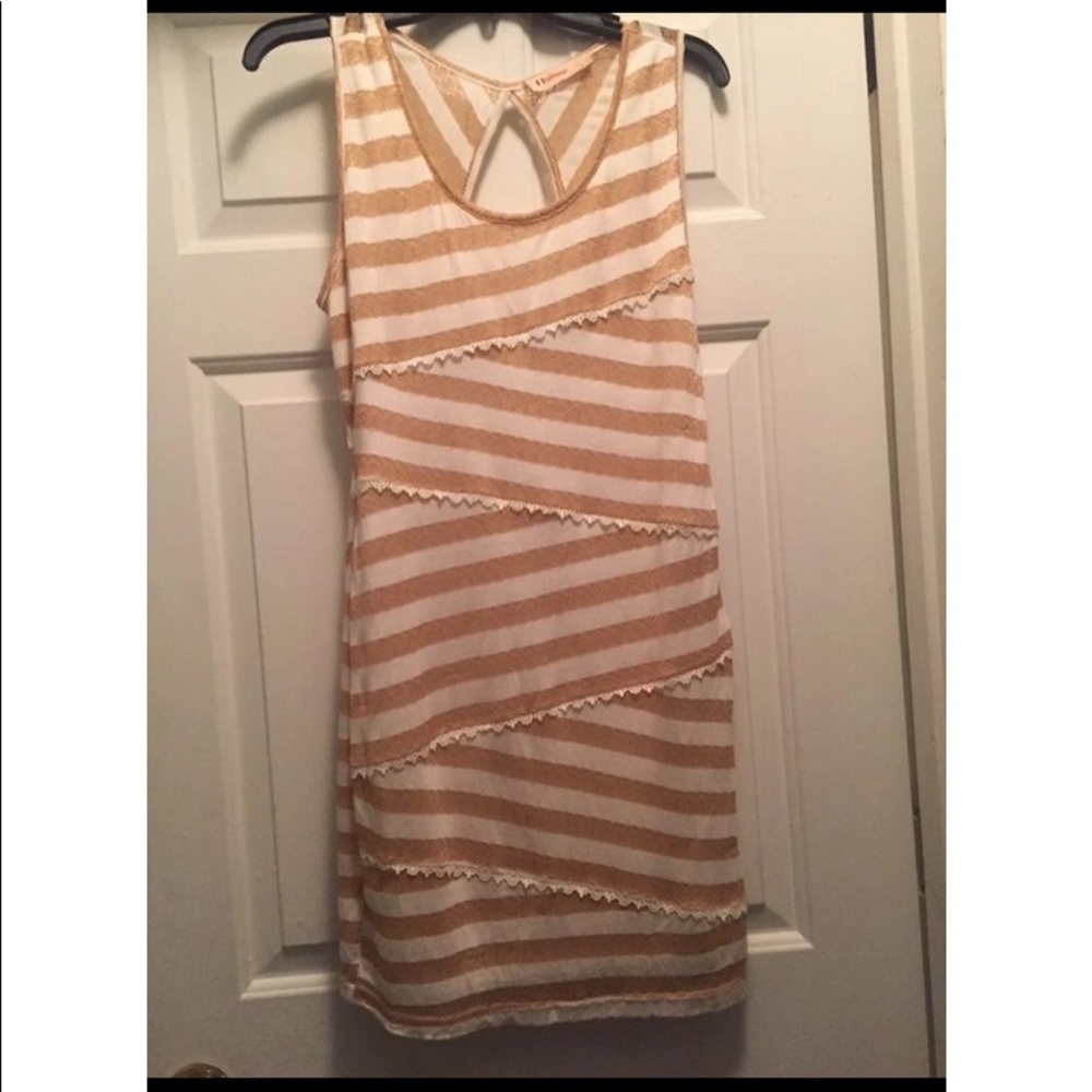 Size large golden yellow white striped dress lace overlay trim